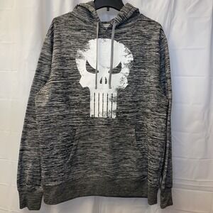 Marvel The Punisher Pullover Hoodie Long Sleeve Sz LARGE 42/44 Gray Cotton Blend